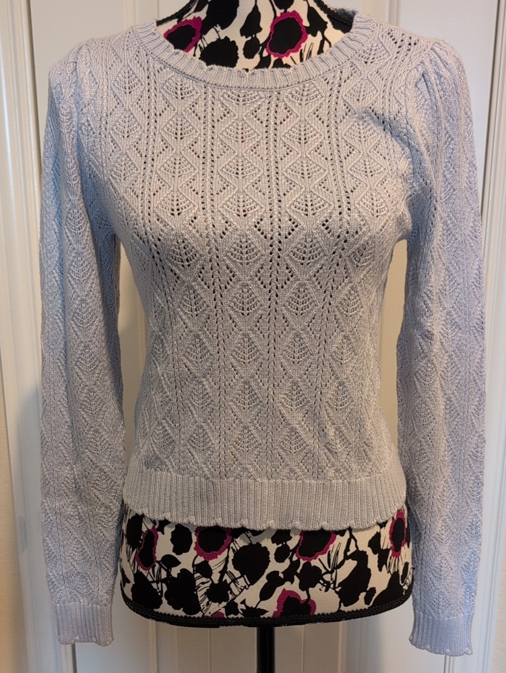 Marled Light Blue Pointelle Crew Neck Sweater Size Small NWT